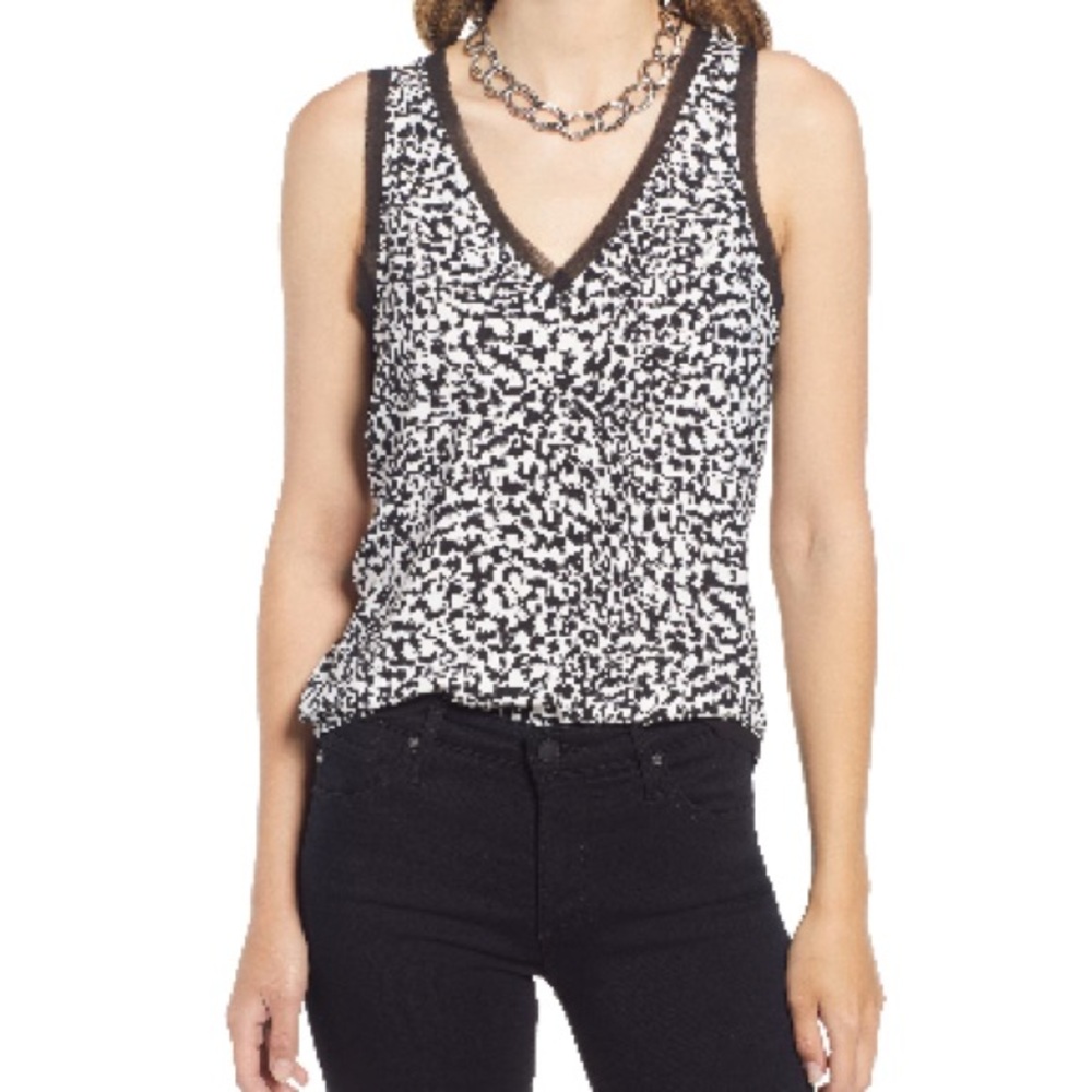 Halogen Black and White Fitted Sleeveless Tank Top